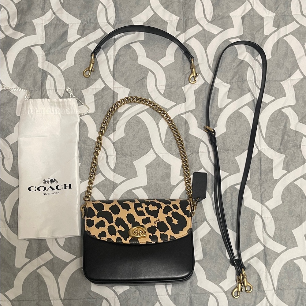 Coach Leopard Print Crossbody Bag with Gold Chain